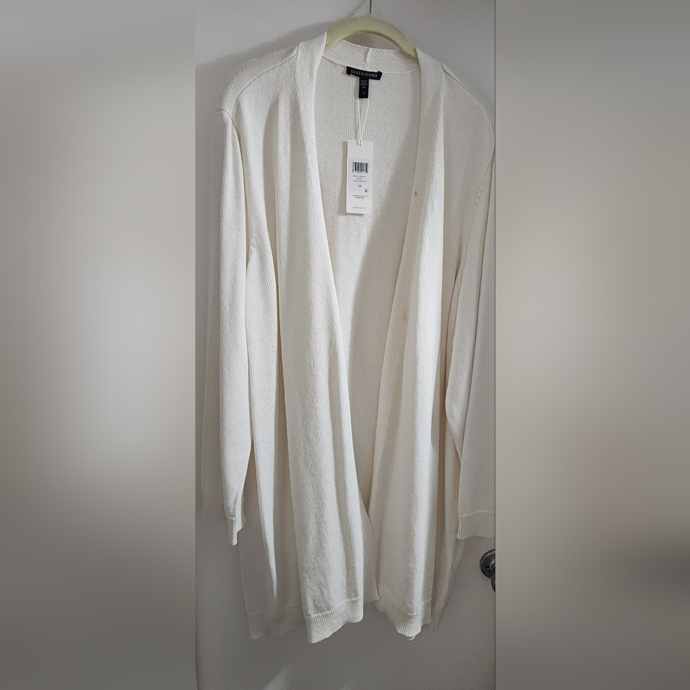 NWT EISHER FISHER White Long Cardigan Sweater Size 3X